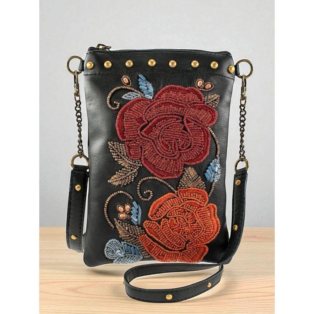 NWT Mary Frances Bag #S002-107 “Rebel Rose” Mini Crossbody Beaded Bag